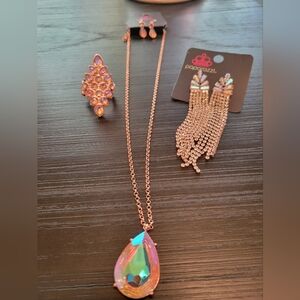Paparazzi Copper Gold Necklace Set with Iridescent Pink